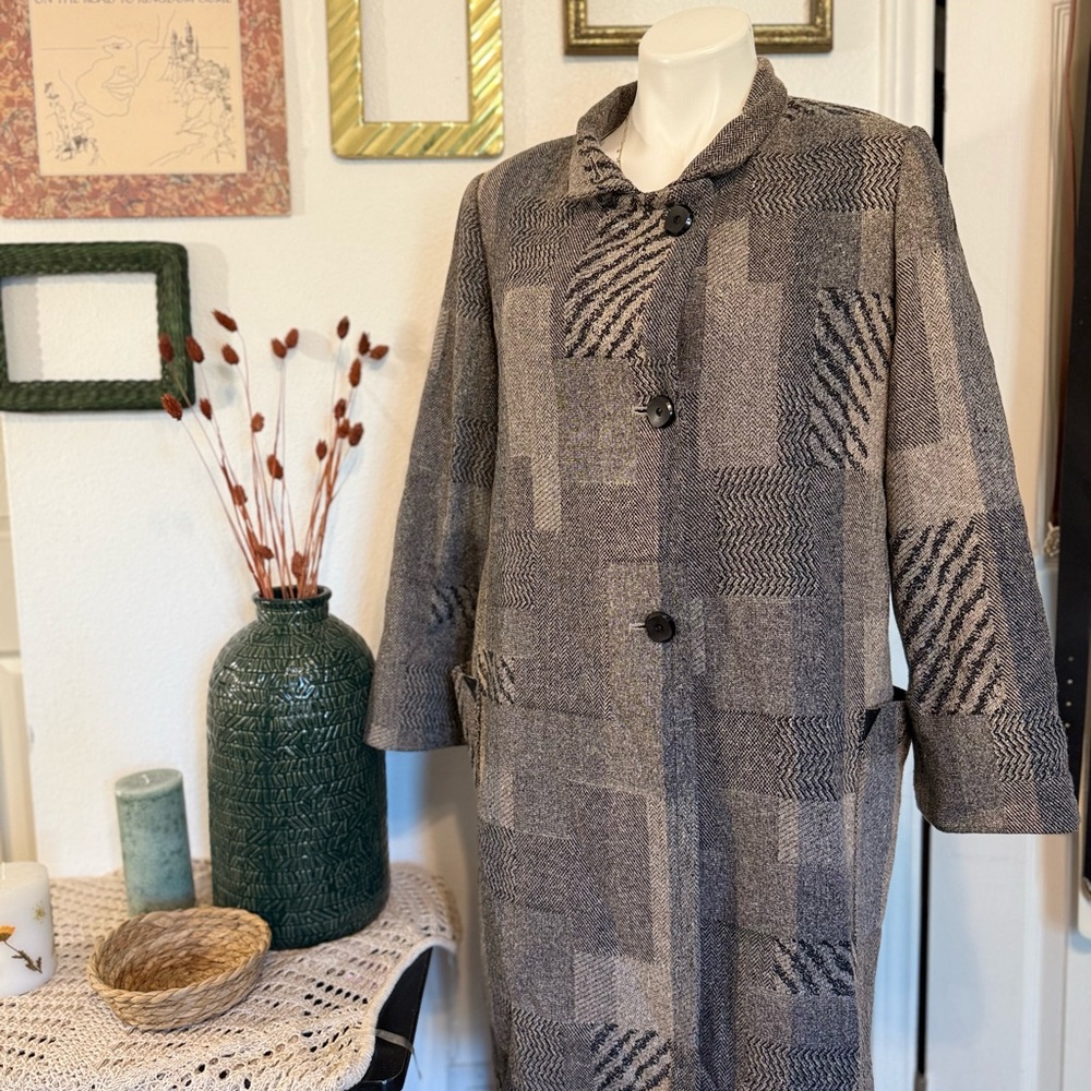 Simon Chang Black and Gray Plaid Trench Coat